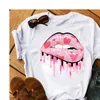 Diamant In The Red Mouth Print T Shirt Frauen Kurzarm Tops Weibliche Graphic Tee Shirts Damen Mode T-shirt