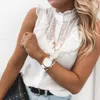 Women Elegant Solid Color Ruffle Blouse Shirt Summer O Neck Blusas Ladies 2XL Casual Button Sleeveless Tops Camisa D30