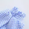 Summer Women Short Shirts Tops Blouses Plaid O-Neck Bow Tie ZA Female Casual Fashion Street Top Blusas Clothes 210513