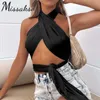 Missakso Sexy Hollow Out Stain Bandage Crop Top Clube Verão Preto Casual Mulheres Skinny Backless Halter Sem Mangas Tanques 210625