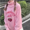 Joinyouth Turtleneck Sweater Sweet Embroidery Strawberry PKnitted Pullovers Ropa Mujer Wear Oversized Loose Jumper Pull Femme 210805