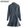 Women Chic Fashion With Buttons Pleated Check Mini Dress Vintage Long Sleeve Back Zipper Female Dresses Vestidos 210416