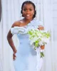African Dubai Plus Size Arabic Aso Ebi Lace Mermaid Wedding Dress Bridal Gowns Beaded One Shoulder Applique Floor Length Button Back Formal Dresses
