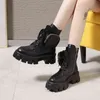 2020 Novo Produto Pocket Motorcycle Boots Mulheres Plataforma Sapatos Lace Up Grosso Preto Solicitar Sapatos Militares Mulher Meia Botas Mujer Y1209