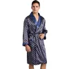 Homens sleepwear homens vestido de seda roupão suave acolhedor de manga longa camisola de camisola de uma peça quimono banho vestido impressa vestes casa cetim