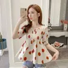 Femmes printemps été Style coton Blouses poupée chemise décontracté à manches courtes Slash cou à pois chemise hauts DF3607 210609