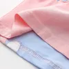 Barnkläder Sommar 100% Bomull Vit Rosa Tecknad Katt Dot Bowknot Patchwork Short Sleeve O-Neck T-shirt för tjejer 210701