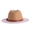 Tan och Pink Wid Brim Jazz Fedora Hats 2 Two Tone Belt Autumn Winter Vintage Panama Wedding Hat Stingy4361680