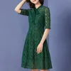 Vestido de mujer a la moda elegante largo verde de talla grande lazo encaje sólido primavera media rodilla-longitud Empire es 2913 50 210510