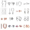 NYHET 100 % 925 Sterling Silver passform pandora Örhängen roséguld star love Öronnappar charm Pärlor Passar Original DIY Dangler Grossistfabrik