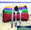 3pcs / set Väskor Portable Tryckt Rostfritt Stål Sked Gaffel Kopstakar Set Travel Cutlery PorslinWare XB 0421