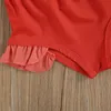 1-5Y Vintage Toddler Kid Child Girls Red Baddräkt Ruffles Swimwear Bikinis Set Summer Beachwear Bad kostym 210515