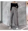 Vintage Elegant Plaid Kvinnor Casual Långbyxor Street Korean Fashion High Waist Straight Wide Leg Pant 210519