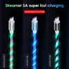 5A Flowing Colors LED Glow USB Charger Type C Cable for Android Micro USB Charging Cable for Samsung Charge Wire Cord