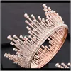 Clips & Barrettes Drop Delivery 2021 Ailibride Rhinestone Pearl Rose Gold Round Big Crown For Wedding Tiara Catwalk Dress Bridal Headpiece Ha