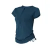 Women T-Shirt Clothing Tops Tees girls joggers running Summer Short-sleeved Fitness Exercise Fast-dry Solid-colored Rope Semi-zip Yoga Dress Top