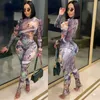 90s Vintage Sexy 2 Piece Women Sets Clothes Long Sleeve Bodysuit Playsuit And Skinny Pants Trousers Party Night Club Outfits 210525