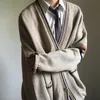 Maglioni da uomo Cardigan da uomo Impiombato Manica lunga Preppy Basic Scollo a V Stile giapponese Maglioni lavorati a maglia retrò Ragazzi Oversize Accoglienti cardigan