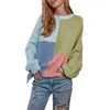 Женские свитера женщин контрастируют с цветным свитером с длинным рукавом, вязаный пуловер для осенней зимы