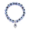 Оптовая продажа, модные антикварные посеребренные браслеты с подвесками в виде черепахи и бабочки, синий браслет с бусинами от сглаза