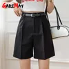 Garemay witte zomer shorts voor vrouwen wide poot hoge taille zwarte losse Koreaanse stijl vintage vrouwen knielengte 210719