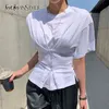 TwoWinsyle 화이트 셔츠 여성을위한 넥 짧은 소매 유닛 캐주얼 한 사이즈 셔츠 여성 패션 의류 여름 210524