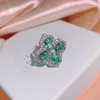 Solid 925 Silver Inlaid And Cultivated Emerald FourLeaf Clover Necklace Ring Earring For Ladies Party Engagement Jewelry Gift KIS6302161