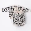 Baby Boy Girl Outfits Clothes Set born Leopard Print Knit Coat + Rompers Suit Infant Boys Girls Clothing 210521