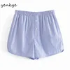 Ljusblå randiga shorts kvinnor elastisk hög midja casual kort femme sommar pantaloner cortos de mujer 210430