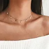 Star Choker Necklaces jewelry Disc Coin Pendant Handmade Simple 14K Gold Plated Silver Delicate Dainty Stars and Bead Chain Chokers