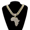 Mode Crystal Afrika Karta Hängsmycke Halsband för kvinnor Höfthopp Tillbehör Smycken Choker Kubansk Link Kedja Gift 210721
