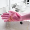 Silicone Gloves with Brush Reusable Safety Silicone Dish Washing Glove Heat Resistant Mitten Kitchen Cleaning Tool w-00856