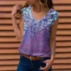 Women Summer Floral Print Vest Top Fashion Sexy SleevelLoose Blouses Shirts Casual O Neck Pullover Streetwear X0507