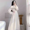 여성 드레스 봄 긴 소매 살구 여성 드레스 칼라 누락 칼라 중공 레이스 드레스 여성 vestido de mujer e433 210602