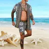 Men Hawaiian Vacation Printed Sets Summer Lapel Short Sleeve Button Shirt Beach Shorts Streetwear Casual Mens Suit 2 Pieces