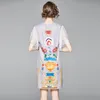 Мода дизайнер бабочка рукава кружева PACKKWORK прямые женщины винтажные короны цветок печать сладкие девочки мини-платье 210416