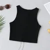 Sexig Bandage Cut Out Hole Crop Tops Kvinnor S Camis Summer Ribbed Knitting Tank Top Club Wear Mujer 210430
