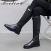 Meotina Riding Boots Women Shoes Buckle Real Leather Mid Heel Knee-High Boots Zip Block Heels Lady Long Boots Autumn Winter 42 210608