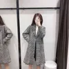 Woolen Long Coat Women Plaid Vintage Fashion Winter Warm Sleeve Slim Elegant Ladies Knee-long Outwear Jackets 210515