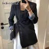 Striped Asymmetrical Blazer For Women Notched Long Sleeve Casual Loose Oversized Blazers Female Autumn 210524