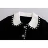 Zwart Wit Turn Down Collar Sweaters Vesten Mini Rok Gebreide Twee Stuks Set Dames T0456 210514