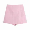 Za feminino conjunto rosa textura tweed tweed blazer casaco e shorts moda senhoras 2 peça conjunto cd8093 211221