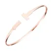 Titanium stalen manchetbangle microscoop zirkon 18 K vergulde brief opening armband armband voor vrouwen mode -sieraden