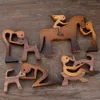 Handmade Wood Dog Decor Sculptures Craft Creative Figurine Ornement Decoration For Bedroom Home Office Decor Gift Natural 210607