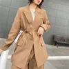 Chic Long Sleeve Kvinnor Blazer Jacka med bälte Pocket Design Office Ladies Casual Streetwear Kvinna Outwear Toppar Coat 210430