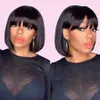 Ishow Short Bob Wigs Straight Human Hair Wigs with Bangs Loose Body Peruvian None Lace Wigs Indian Hair Malaysian