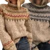 Jocoo Jolee femmes Vintage col roulé imprimé pull ample Indie Folk Style Harajuku pull hiver rayé tricoté hauts pulls 210619