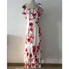 High Street Stylish Designer Jurk Dames Slash Neck Charming Floral Print Ruffle Long 210521