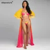 Sexy Bikini Set и Beach Cover Up Женщины Три Части Купальник Женский Купальник Градиент Цвет Купальный костюм Плавание XL 210521