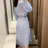 Woman Dress Blue Belt Snake Print Long Shirt Women Elegant Sleeve es Ladies Vintage Midi 210519